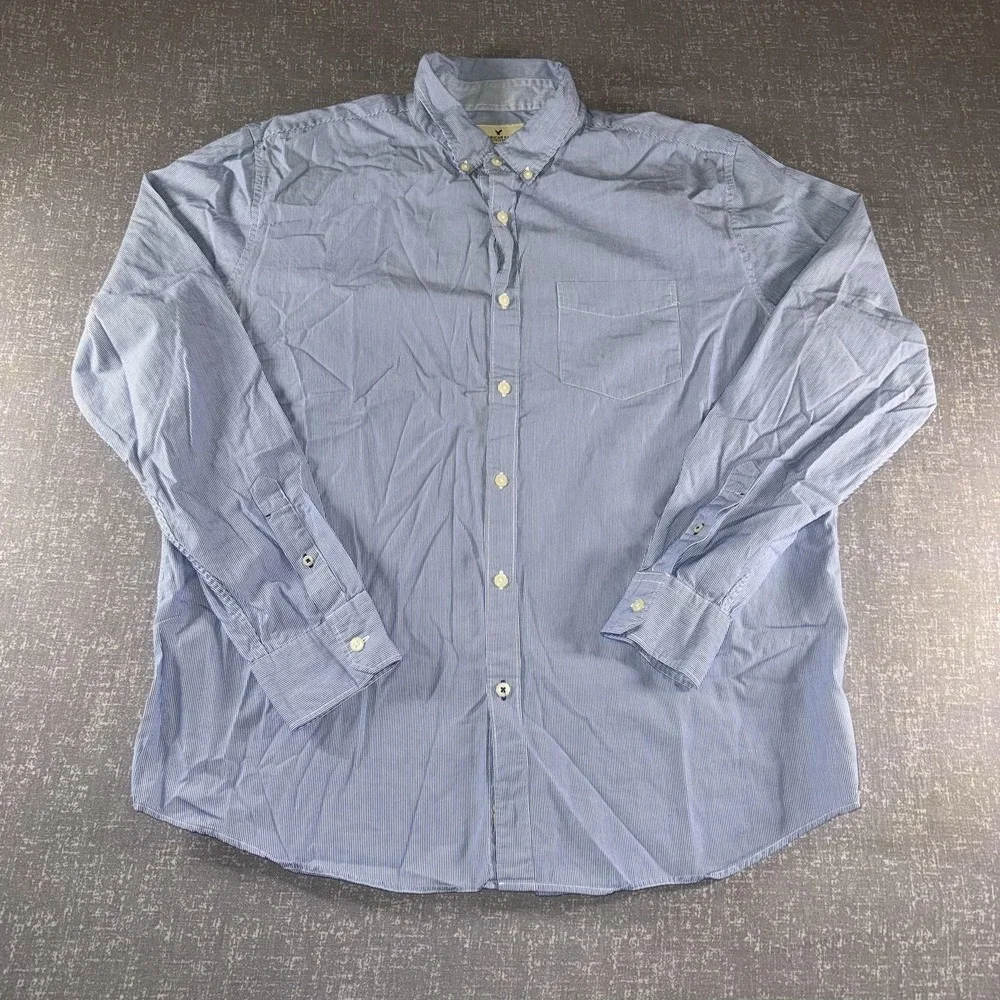 American‎ Eagle Outfitters Shirt Mens XL Blue Striped Button Down Classic Fit